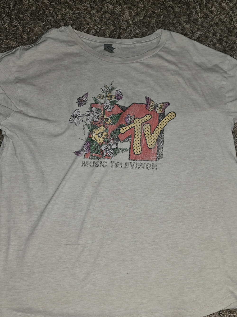 MTV Floral Butterfly Logo Tee - Light Gray & Yellow